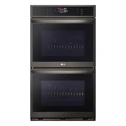 Front. LG - 30" Smart Built-In Electric Convection Double Wall Oven with Air Fry - Black Stainless Steel.