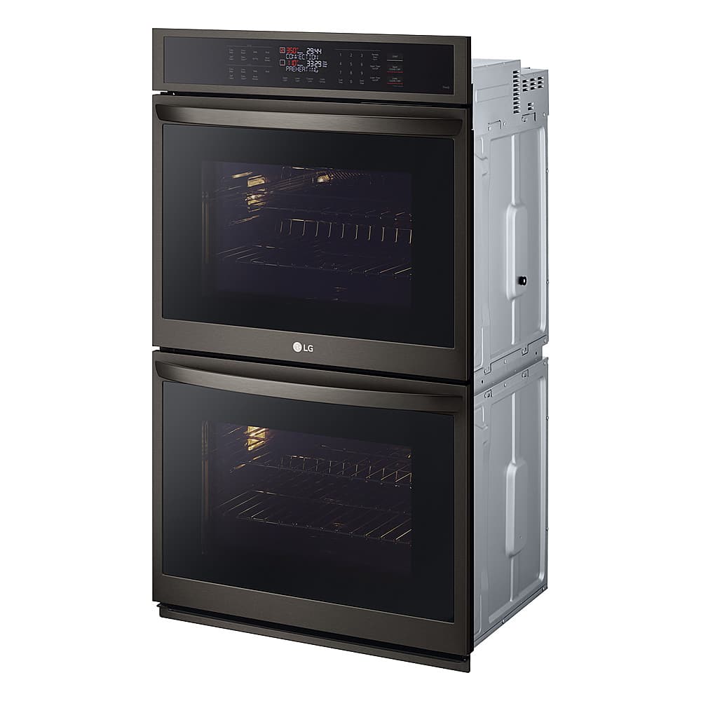 Left. LG - 30" Smart Built-In Electric Convection Double Wall Oven with Air Fry - Black Stainless Steel.