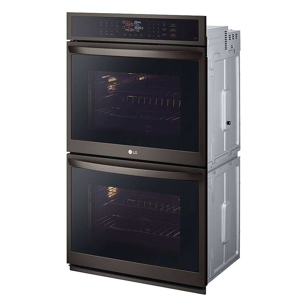 Left. LG - 30" Smart Built-In Electric Convection Double Wall Oven with Air Fry - Black Stainless Steel.