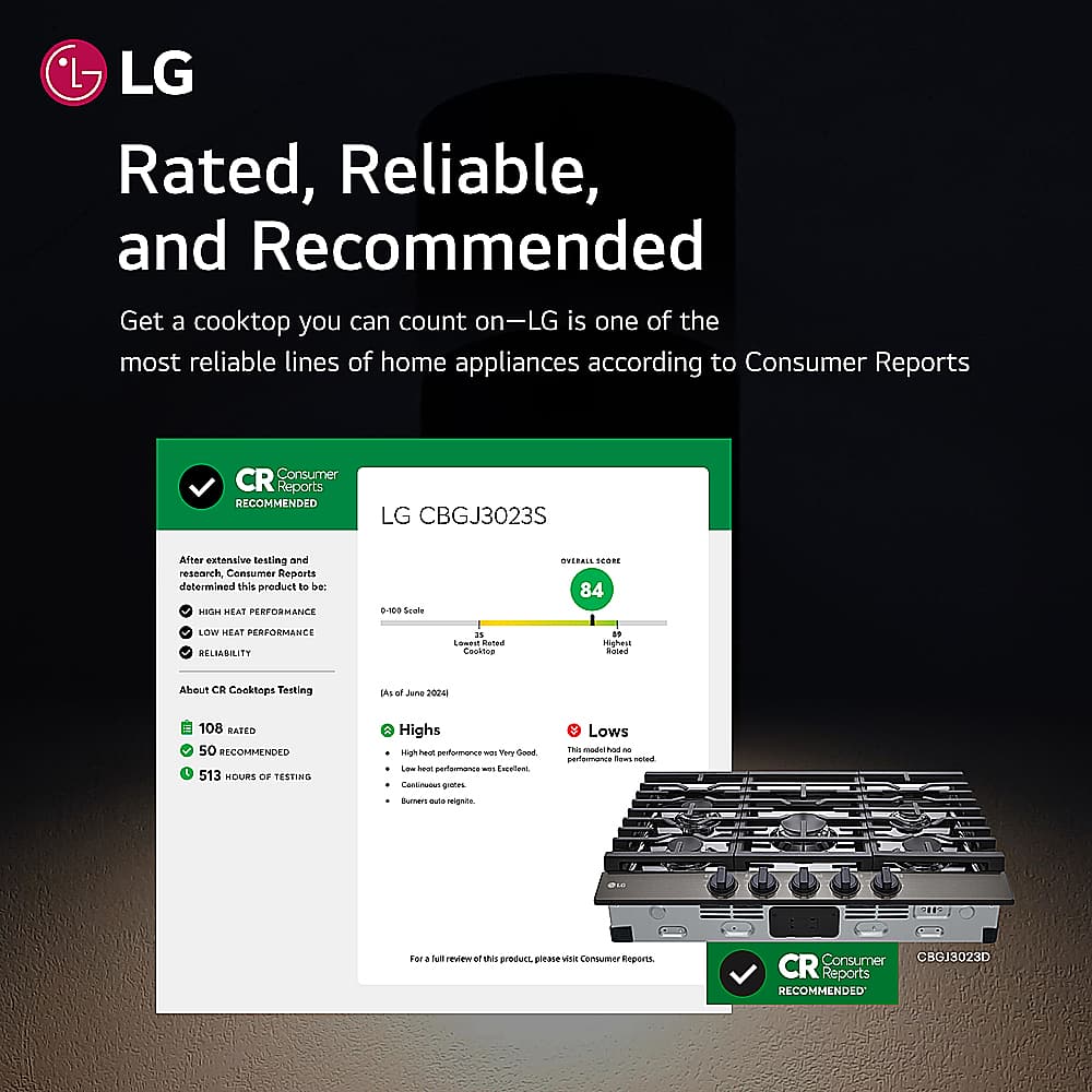 Left. LG - 30" Built-In Gas Cooktop with 5 Burners and EasyClean - Black Stainless Steel.