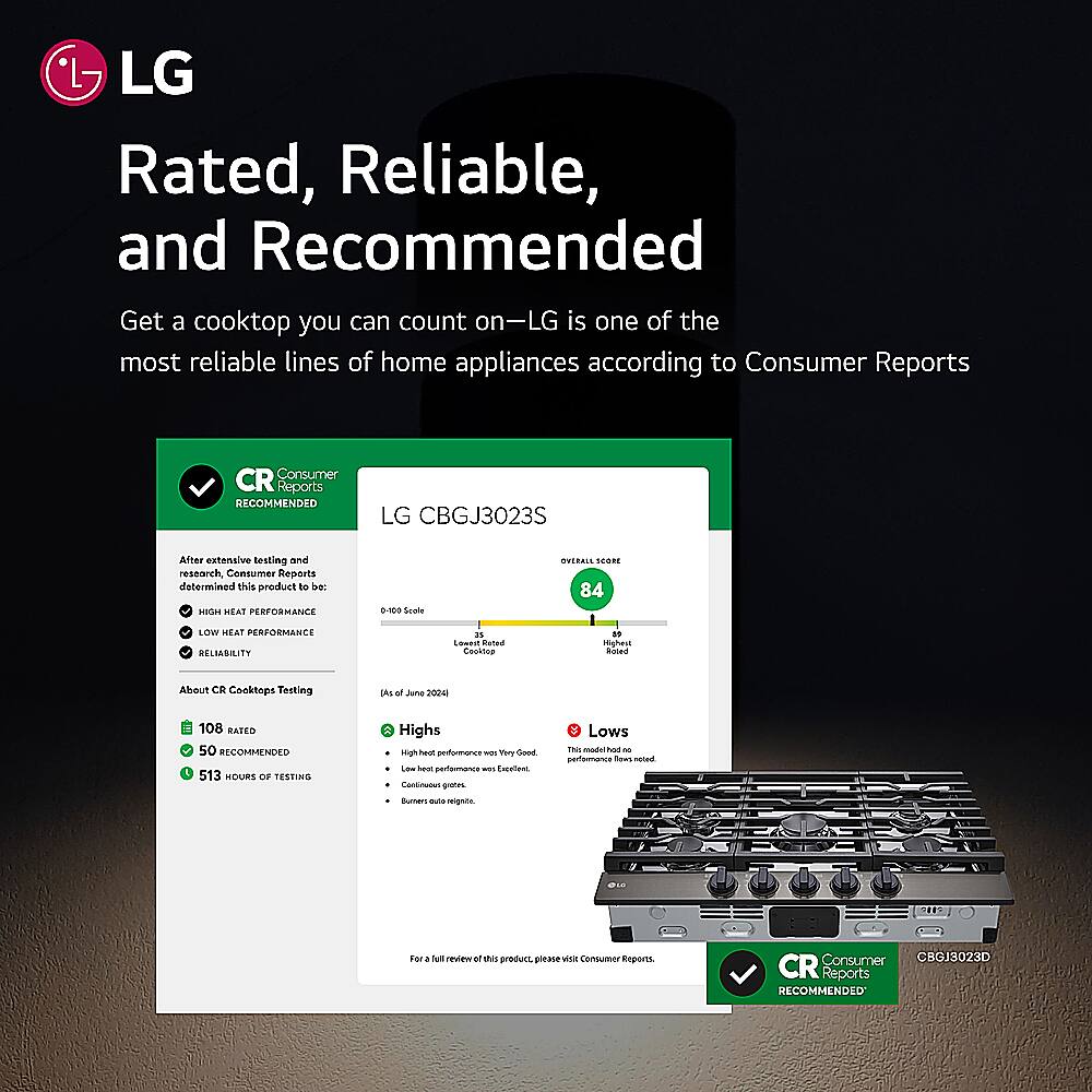 Left. LG - 30" Built-In Gas Cooktop with 5 Burners and EasyClean - Black Stainless Steel.