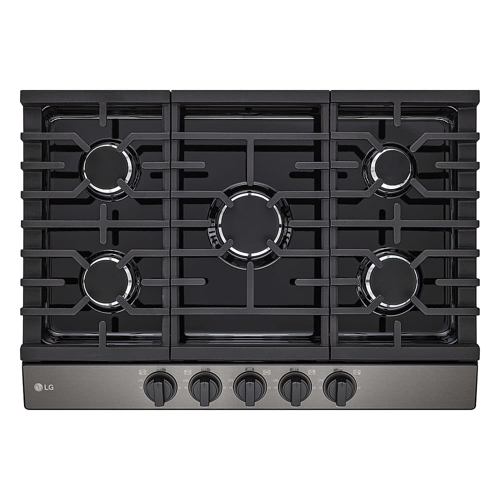 Front. LG - 30" Built-In Gas Cooktop with 5 Burners and EasyClean - Black Stainless Steel.