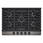 Front. LG - 30" Built-In Gas Cooktop with 5 Burners and EasyClean - Black Stainless Steel.