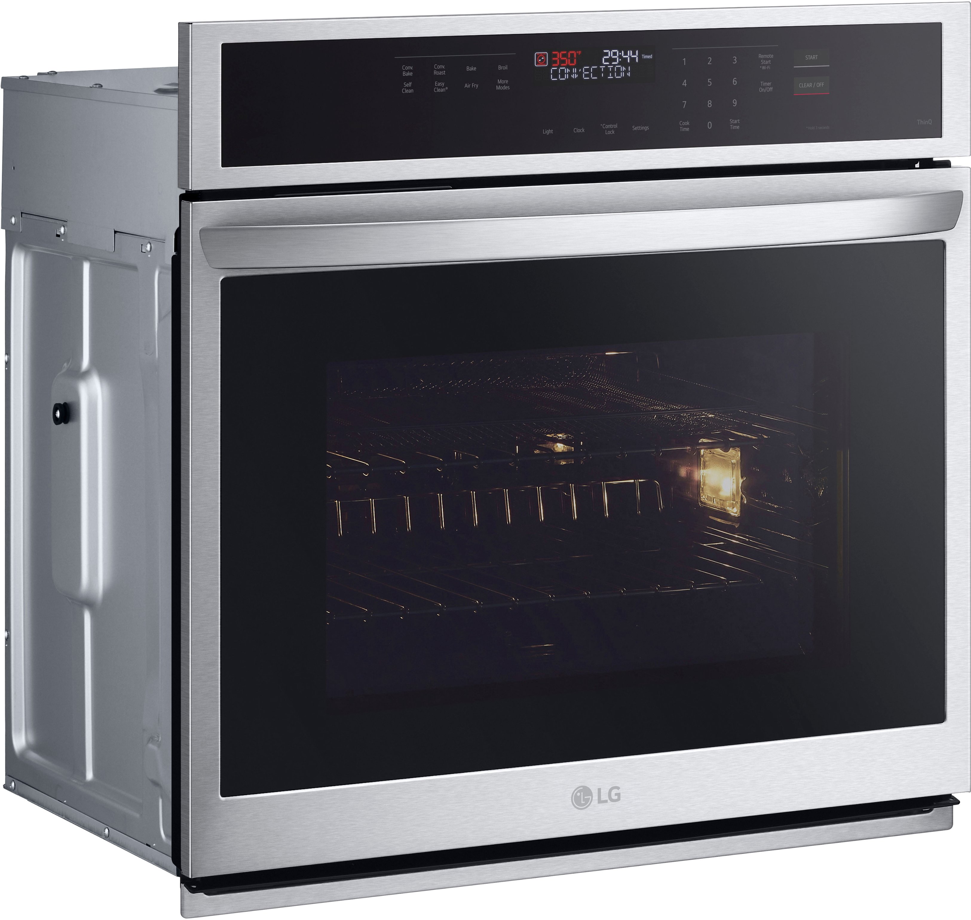 Angle View: LG - 30" Smart Built-In Single Electric Convection Wall Oven with Air Fry - Stainless Steel