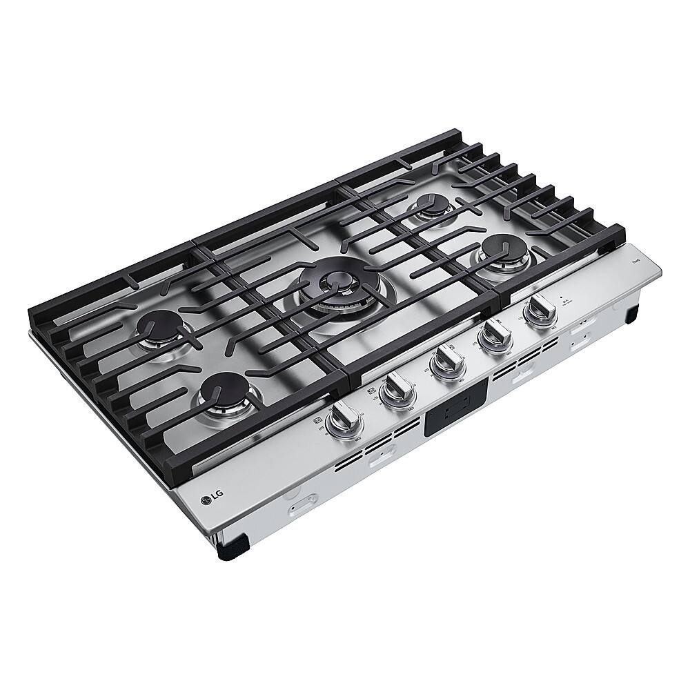 Angle. LG - 36" Built-In Smart Gas Cooktop with 5 Burners and EasyClean - Stainless Steel.