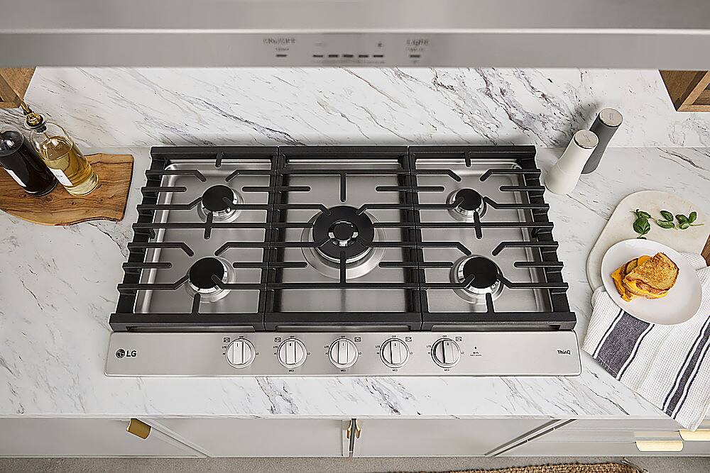 Alt View 25. LG - 36" Built-In Smart Gas Cooktop with 5 Burners and EasyClean - Stainless Steel.