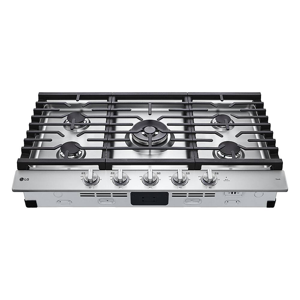 Left. LG - 36" Built-In Smart Gas Cooktop with 5 Burners and EasyClean - Stainless Steel.
