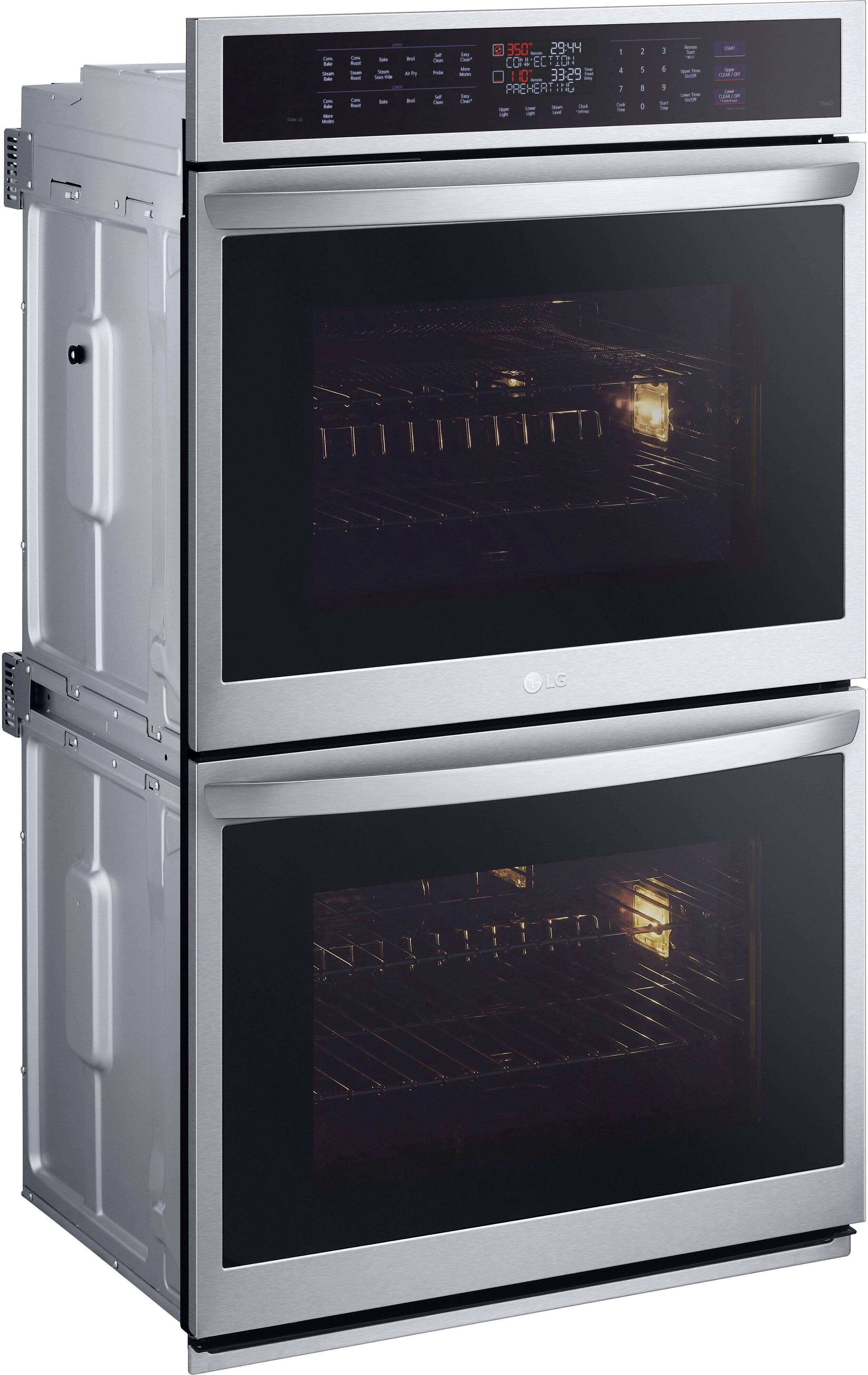 Angle. LG - 30" Built-In Electric Double Wall Oven with Steam Sous Vide - Stainless Steel.