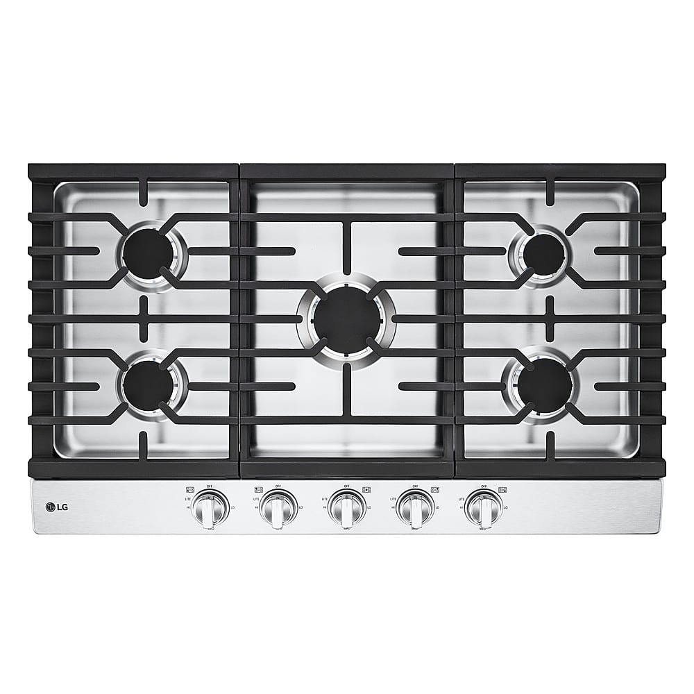 Front. LG - 36" Built-In Gas Cooktop with 5 Burners and EasyClean - Stainless Steel.