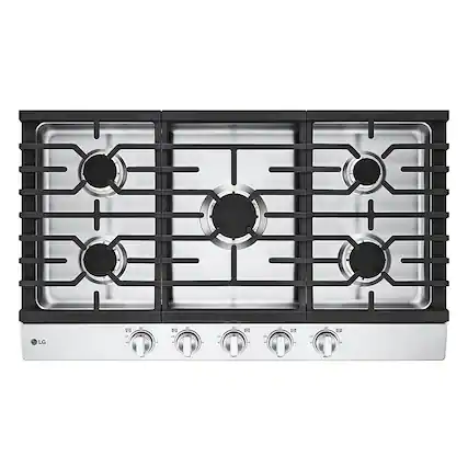 Front. LG - 36" Built-In Gas Cooktop with 5 Burners and EasyClean - Stainless Steel.