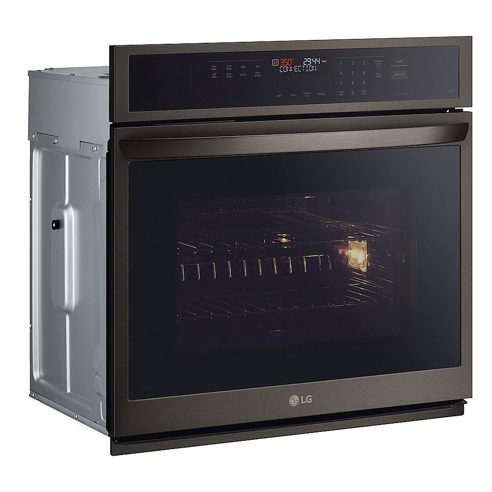 Angle. LG - 30" Smart Built-In Single Electric Convection Wall Oven with Air Fry - Black Stainless Steel.