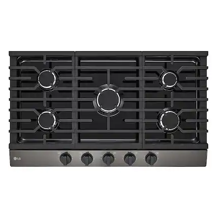 Front. LG - 36" Built-In Gas Cooktop with 5 Burners and EasyClean - Black Stainless Steel.