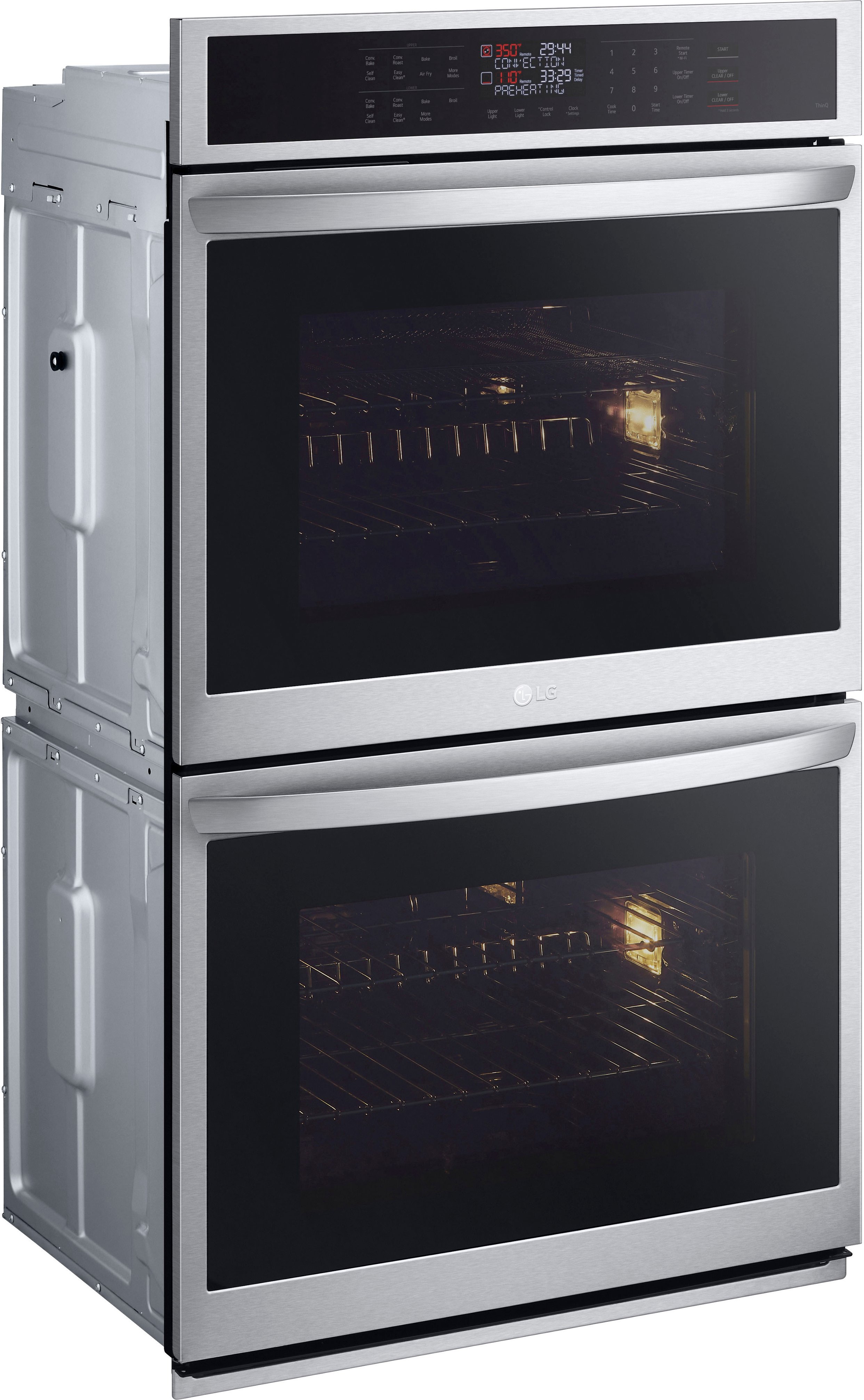 Angle View: GE - 30" Built-In Double Electric Convection Wall Oven - Black