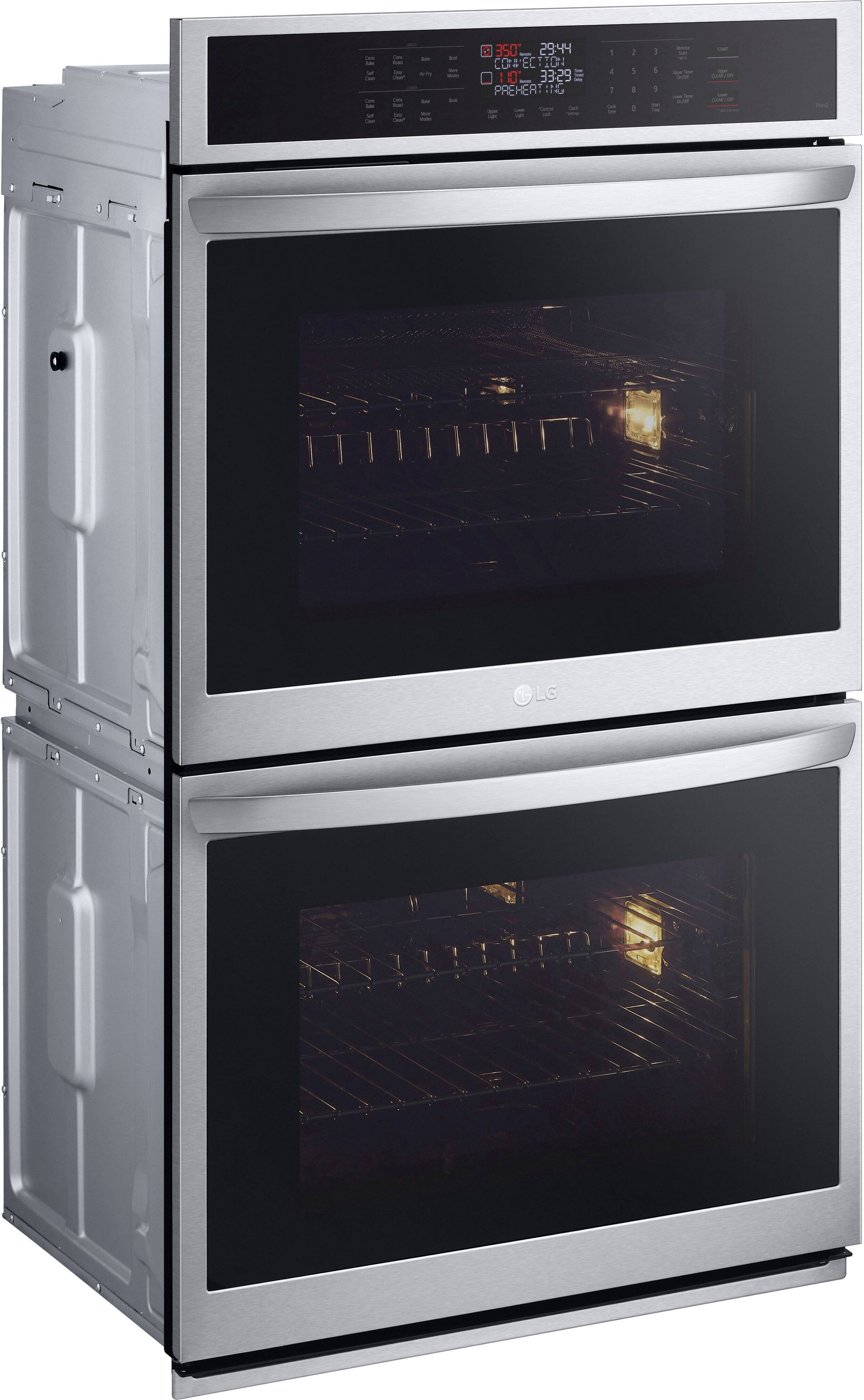 Angle. LG - 30" Smart Built-In Electric Convection Double Wall Oven with Air Fry - Stainless Steel.