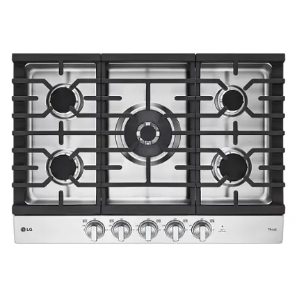 Front. LG - 30" Built-In Smart Gas Cooktop with 5 Burners and EasyClean - Stainless Steel.