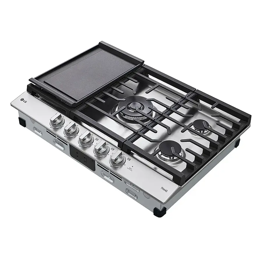 Alt View 17. LG - 30" Built-In Smart Gas Cooktop with 5 Burners and EasyClean - Stainless Steel.