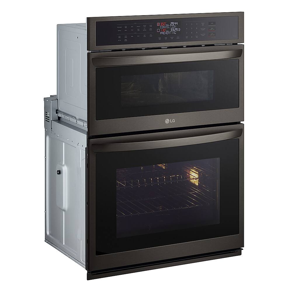 Angle. LG - 30" Smart Built-In Electric Convection Combination Wall Oven with Microwave and Air Fry - PrintProof Black Stainless Steel.