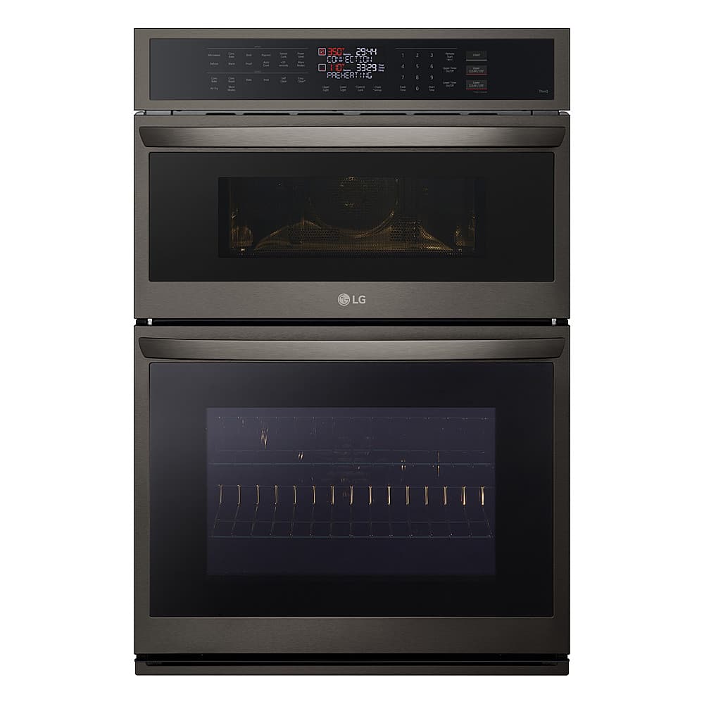 Front. LG - 30" Smart Built-In Electric Convection Combination Wall Oven with Microwave and Air Fry - PrintProof Black Stainless Steel.