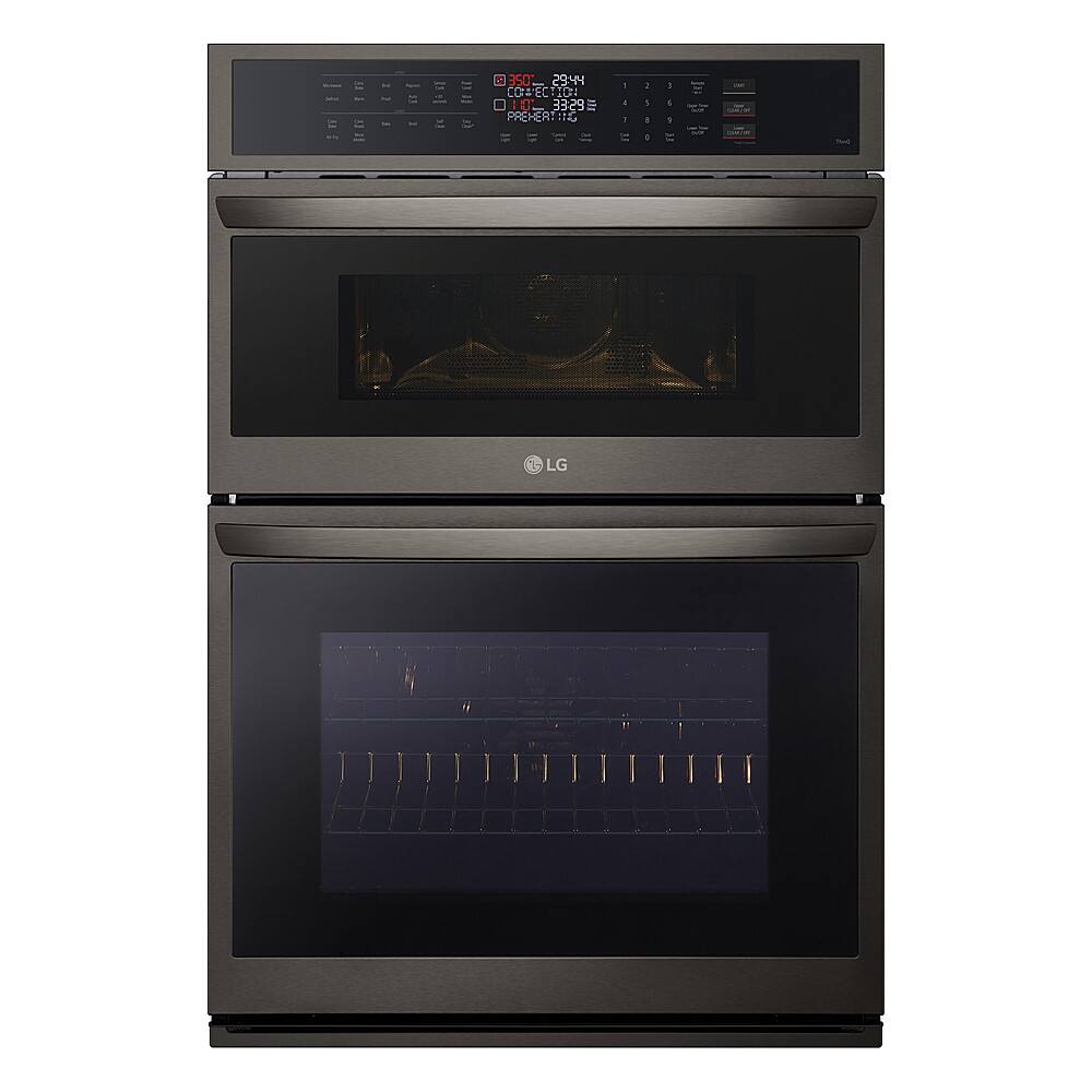 Front. LG - 30" Smart Built-In Electric Convection Combination Wall Oven with Microwave and Air Fry - PrintProof Black Stainless Steel.