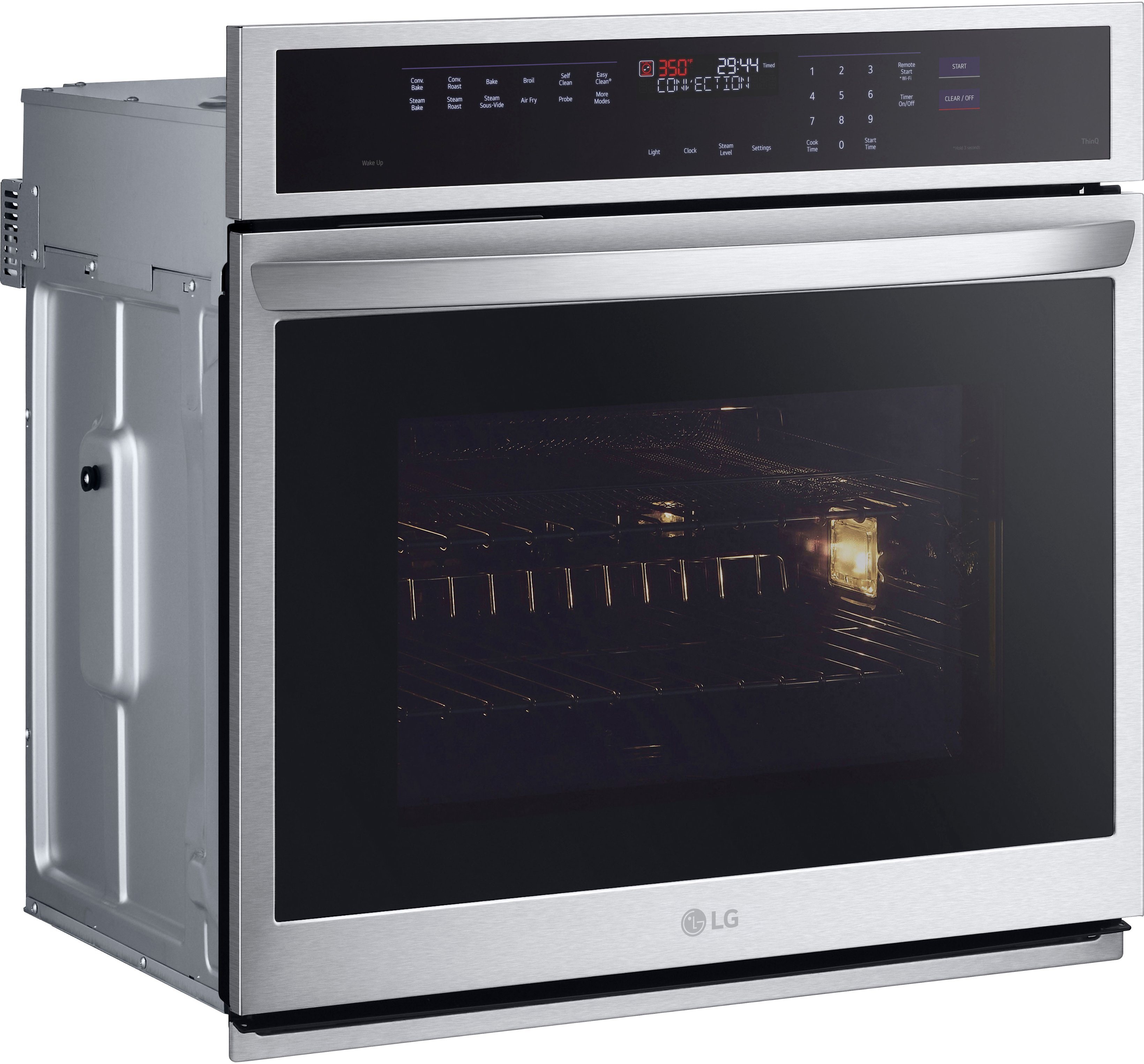 Angle View: LG - 30" Smart Built-In Single Electric Convection Wall Oven with Steam Sous Vide - Stainless Steel