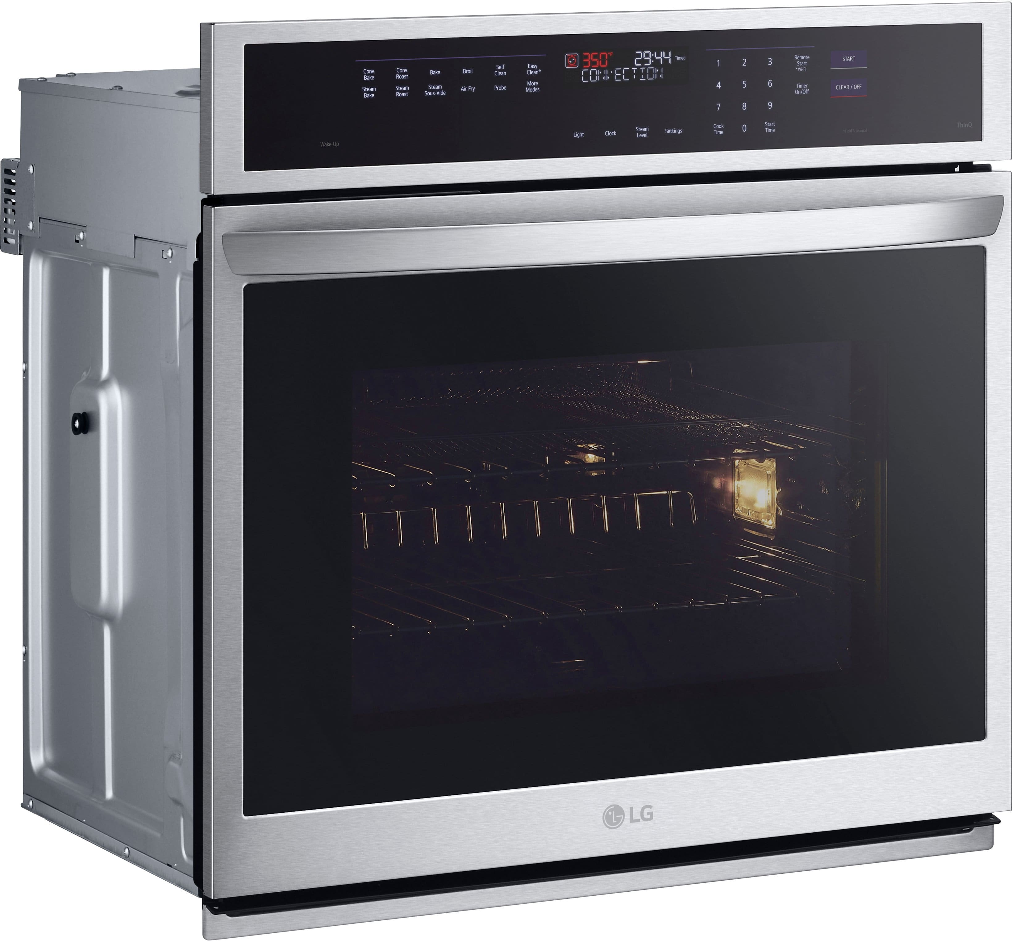 Left. LG - 30" Smart Built-In Single Electric Convection Wall Oven with Steam Sous Vide - Stainless Steel.