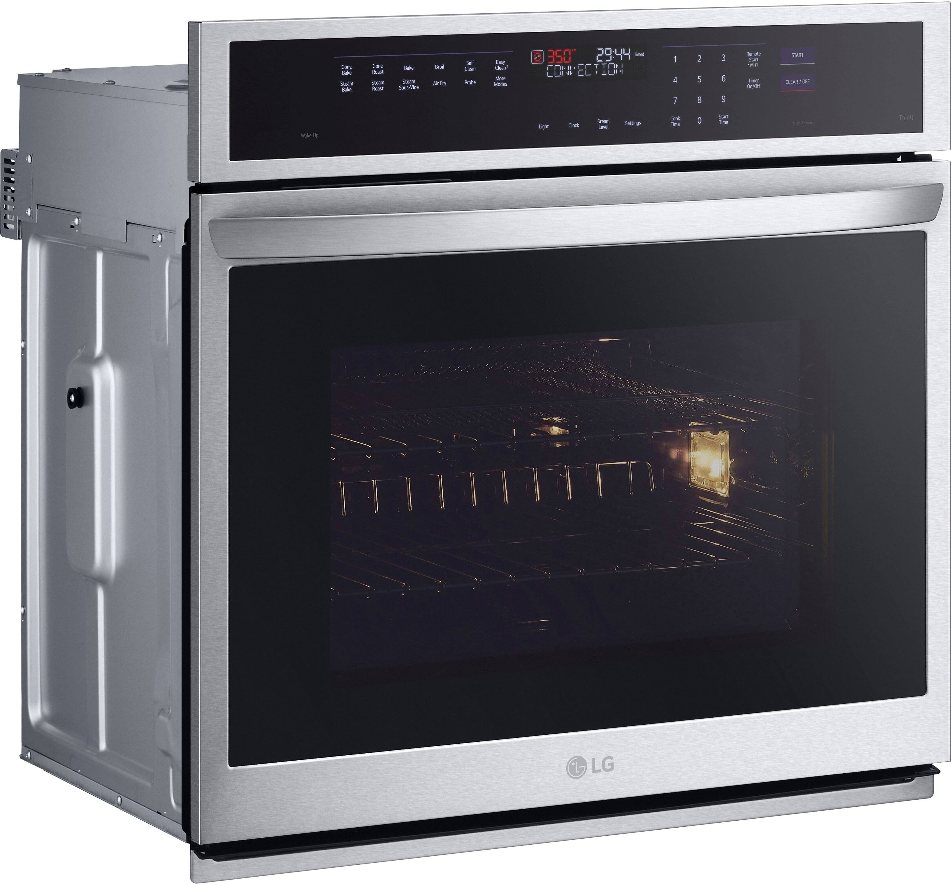 Left. LG - 30" Smart Built-In Single Electric Convection Wall Oven with Steam Sous Vide - Stainless Steel.