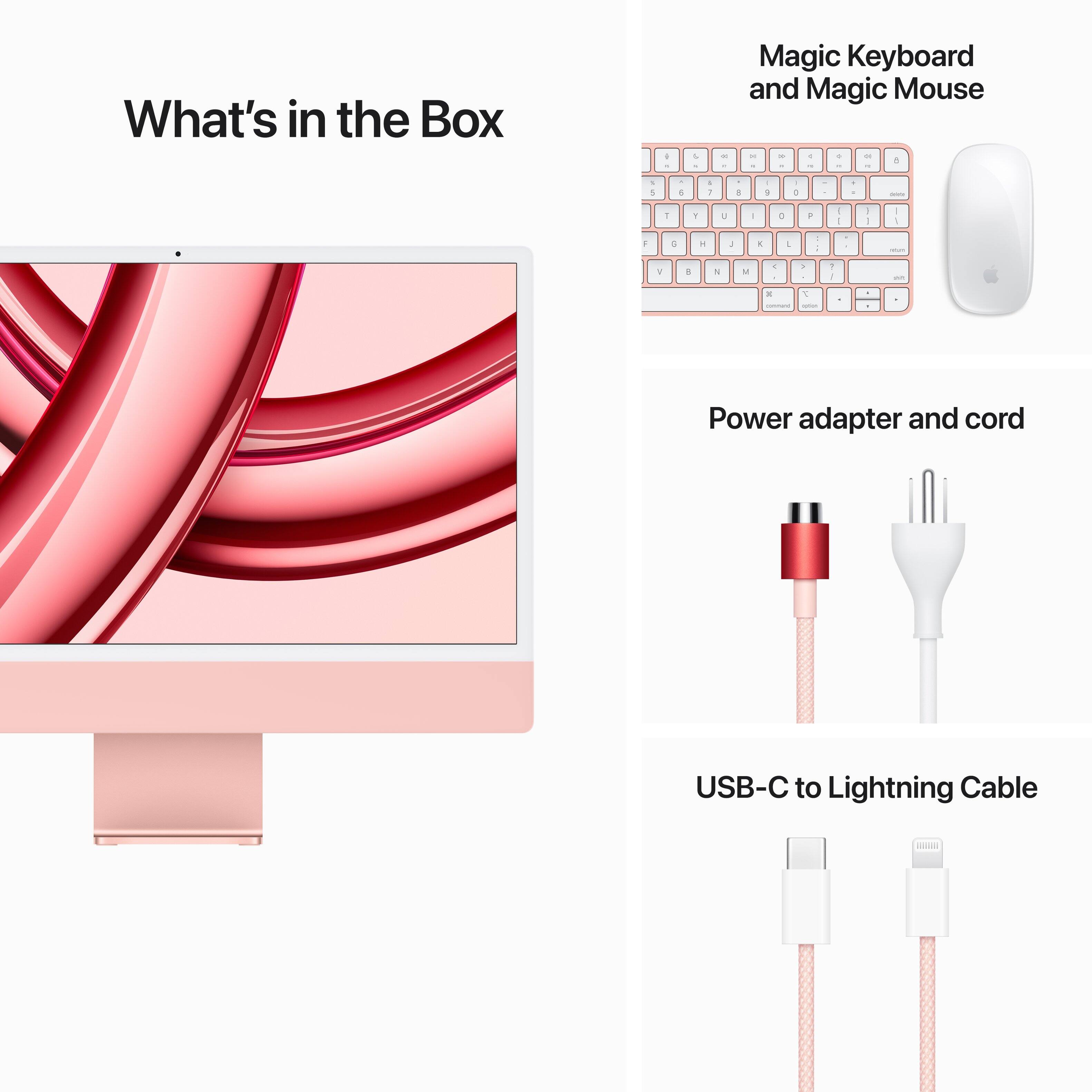 What's in the Box:
1. Magic Keyboard and Magic Mouse
2. Power adapter and cord
3. USB-C to Lightning Cable