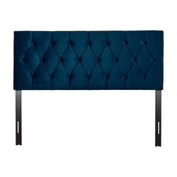 CorLiving - Catalina Diamond Button Tufted Velvet Queen Headboard - Navy Blue - Front_Zoom