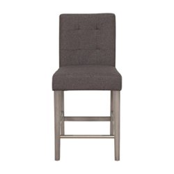 CorLiving - Leila Fabric Square Tufted Counter Height Barstool - Charcoal Brown - Front_Zoom