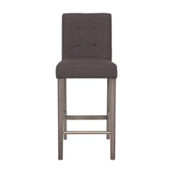 CorLiving - Leila Fabric Square Tufted Bar Height Barstool - Charcoal Brown - Front_Zoom