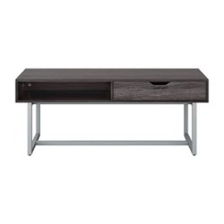 CorLiving - Auston Single Drawer Wood Grain Finish Coffee Table - Grey - Front_Zoom