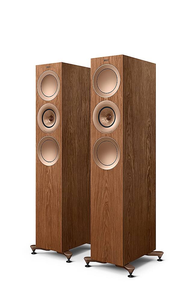 Angle. KEF - R7 Meta Floorstanding Loudspeaker (Each) - Walnut.