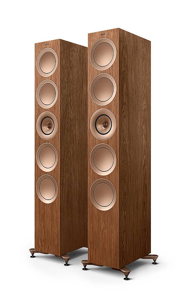 Angle. KEF - R11 Meta Floorstanding Loudspeaker (Each) - Walnut.