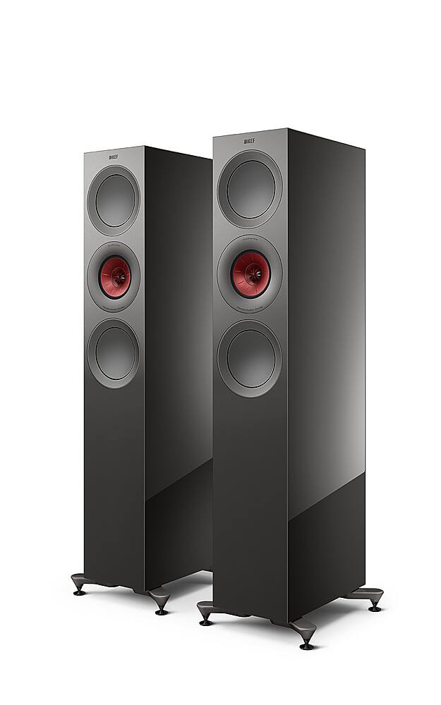 Angle. KEF - R7 Meta Floorstanding Loudspeaker (Each) - Titanium.