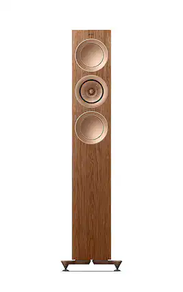 Front. KEF - R5 Meta Floorstanding Loudspeaker (Each) - Walnut.
