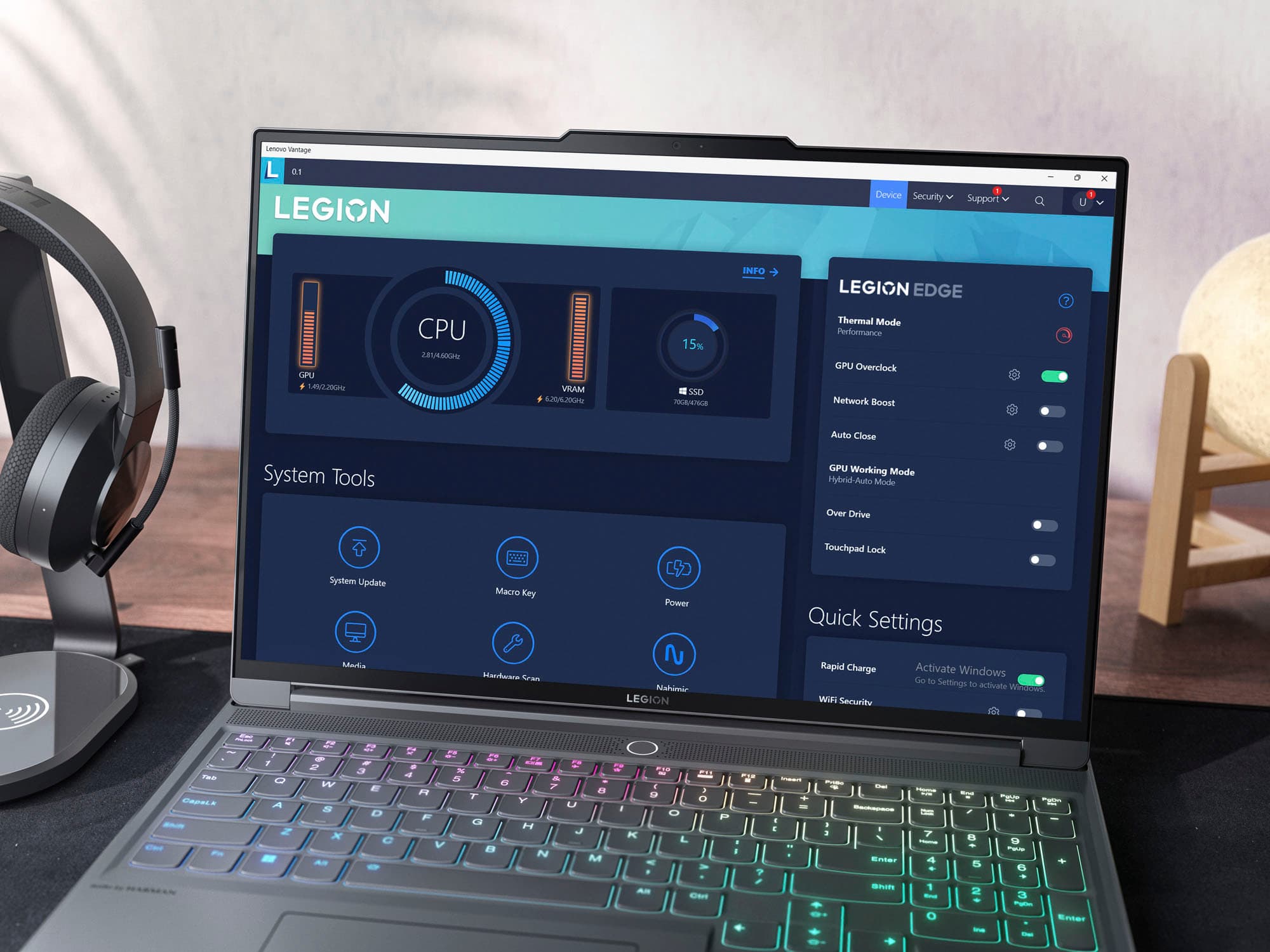 Alt View 11. Lenovo - Legion Slim 7i 16" Gaming Laptop WQXGA- Intel Core i9-13900H with 16GB Memory - NVIDIA GeForce RTX 4070 8GB - 1TB SSD - Storm Grey.
