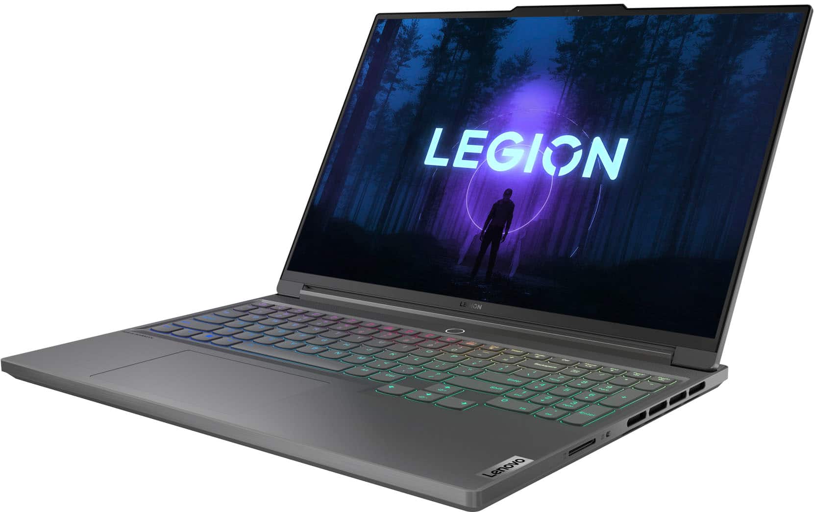 Left. Lenovo - Legion Slim 7i 16" Gaming Laptop WQXGA- Intel Core i9-13900H with 16GB Memory - NVIDIA GeForce RTX 4070 8GB - 1TB SSD - Storm Grey.