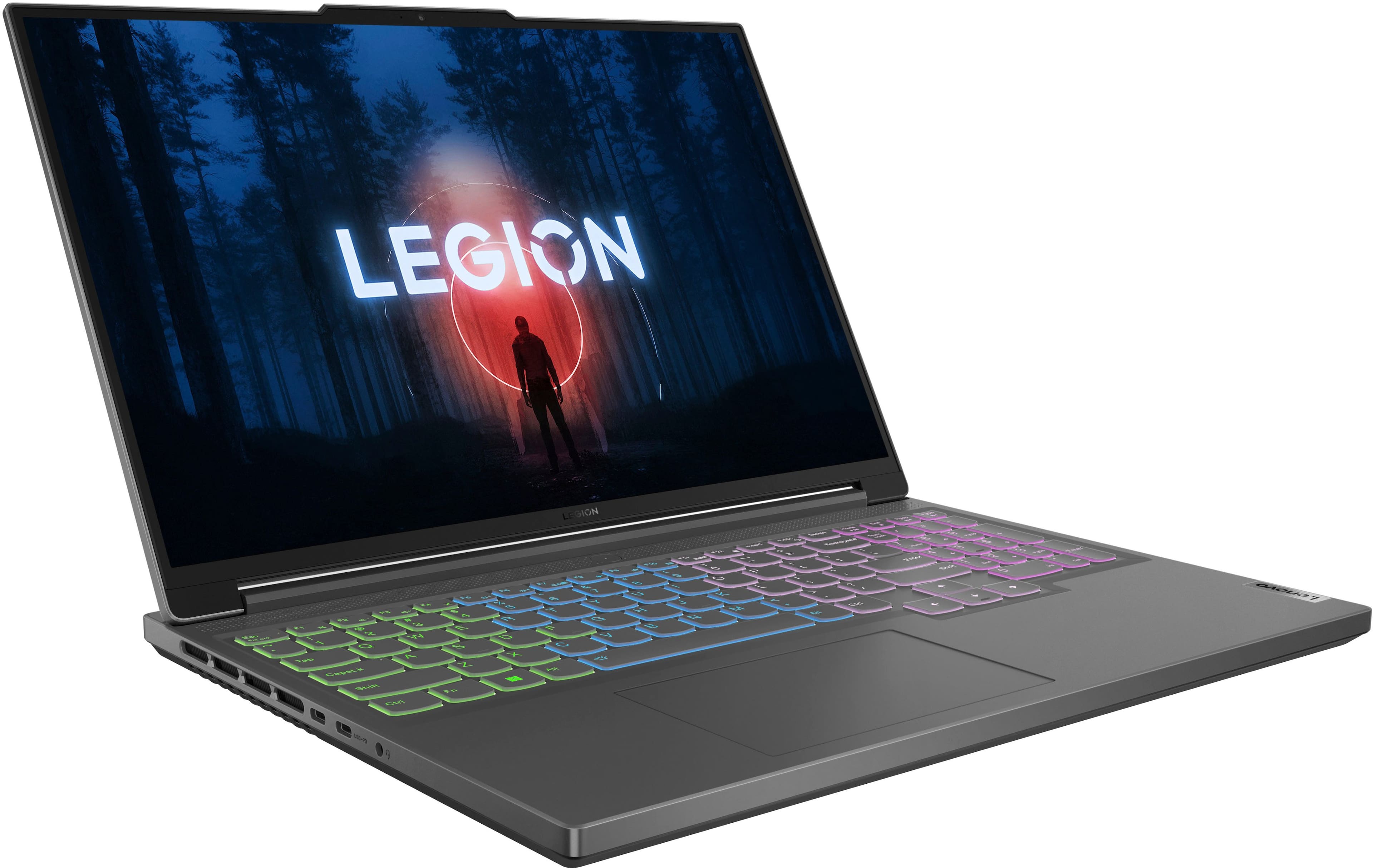 Angle. Lenovo - Legion Slim 5 16" Gaming Laptop WUXGA - Ryzen 5 7640HS with 16GB Memory - NVIDIA GeForce RTX 4060 8GB - 512GB SSD - Storm Grey.