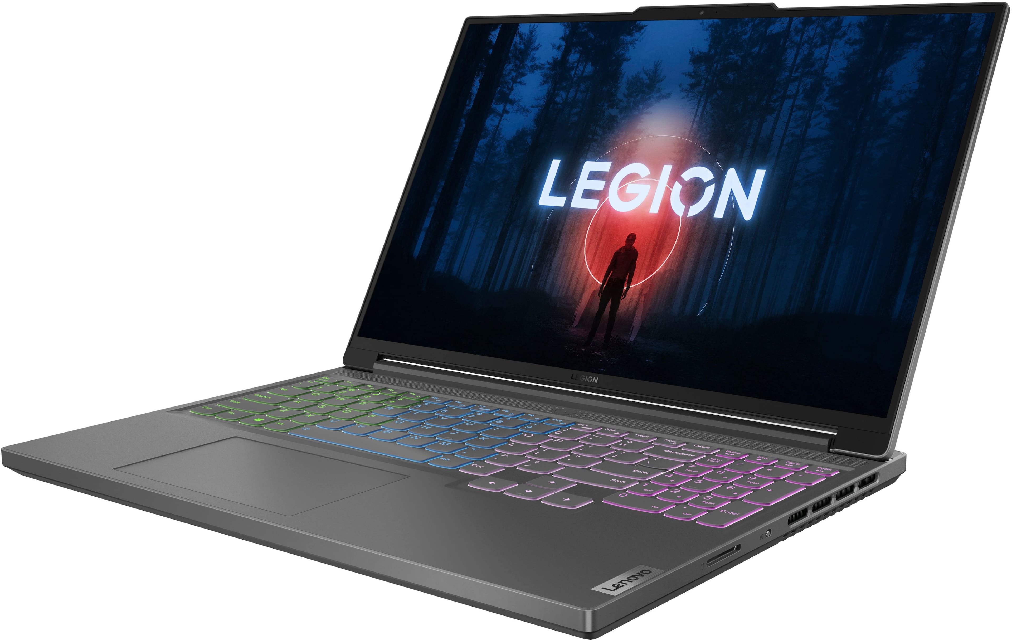 Left. Lenovo - Legion Slim 5 16" Gaming Laptop WQXGA - Ryzen 7 7840HS with 16GB Memory - NVIDIA GeForce RTX 4060 8GB - 512GB SSD - Storm Grey.