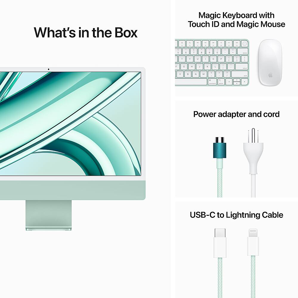 What's in the Box: Magic Keyboard with Touch ID and Magic Mouse - Power adapter and cord - USB-C to Lightning Cable