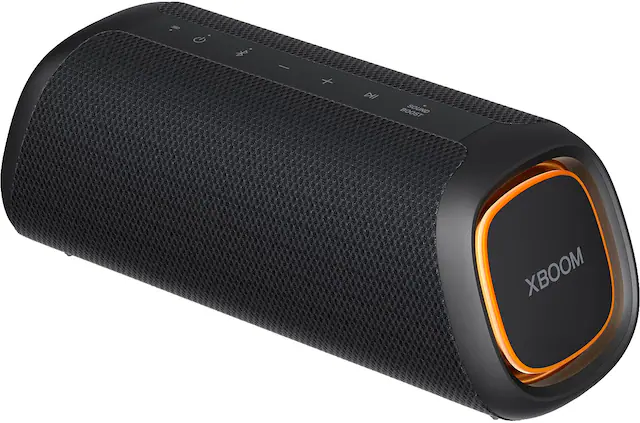 Front. LG - XBOOM Go XG5 Portable Bluetooth Speaker - Black.