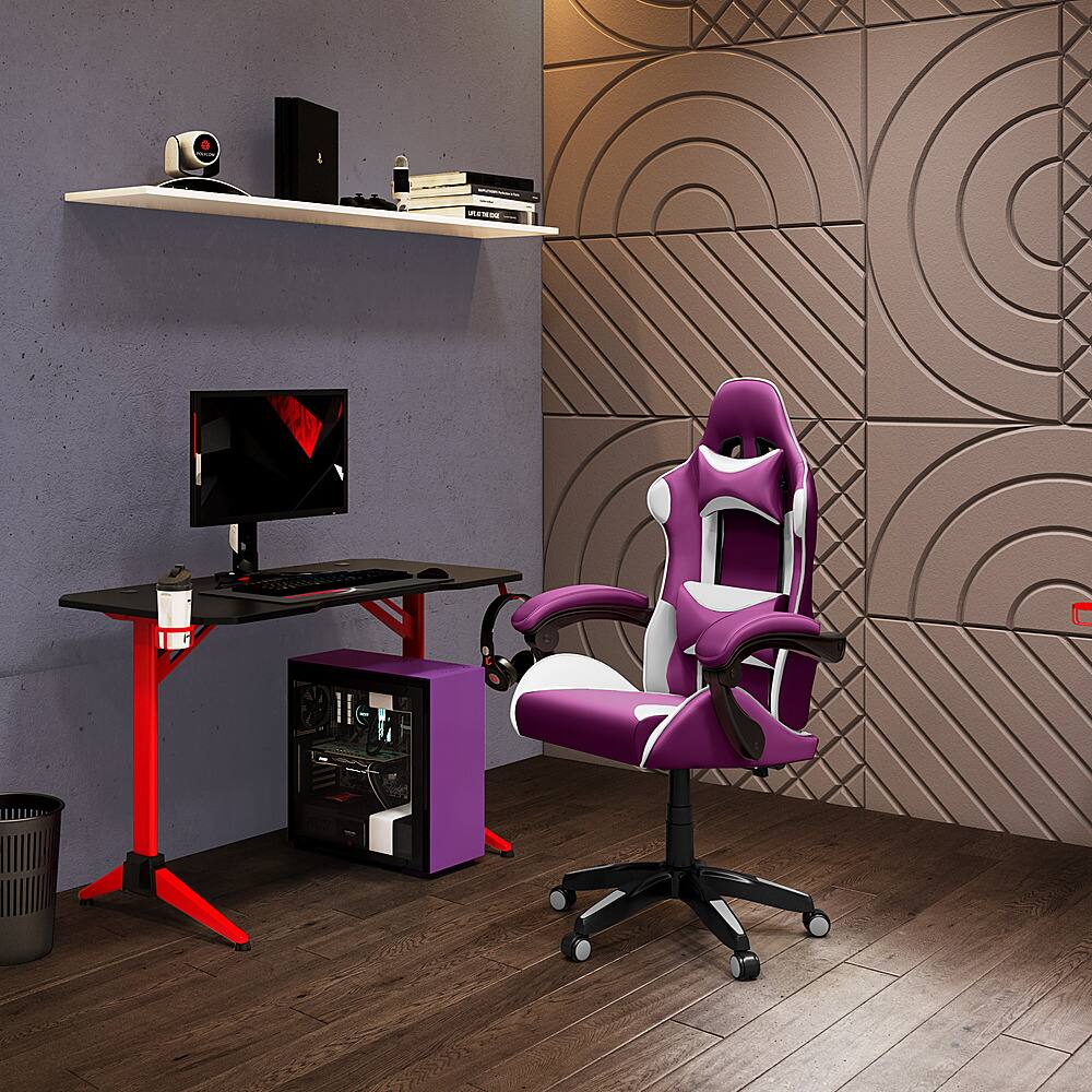 Left View: CorLiving Ravagers Gaming Chair - Purple and White