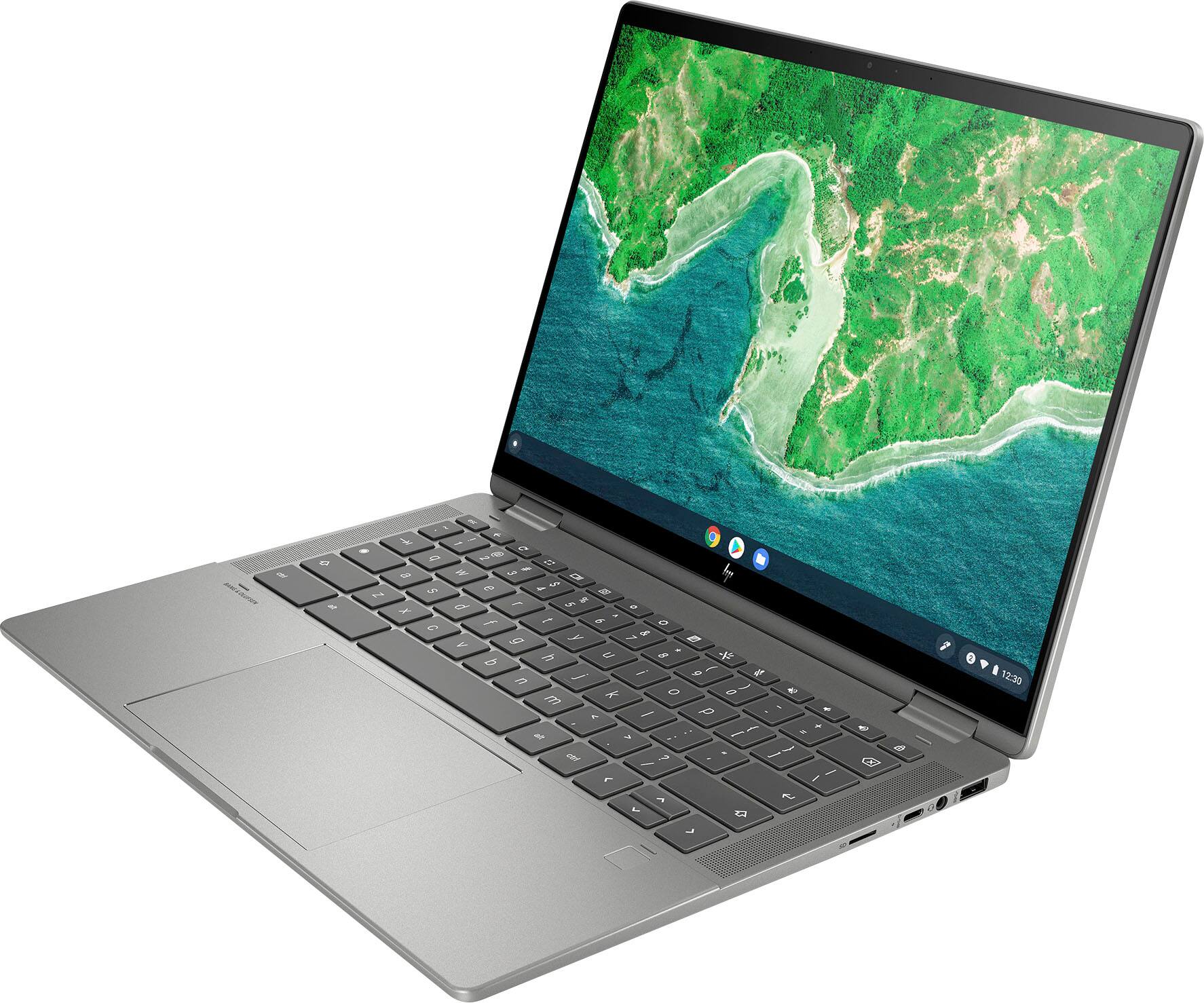 Angle. HP - 14" 2-in-1 Wide Ultra XGA Touch-Screen Chromebook - Intel Core i3 - 8GB Memory - 128GB SSD - Mineral Silver.