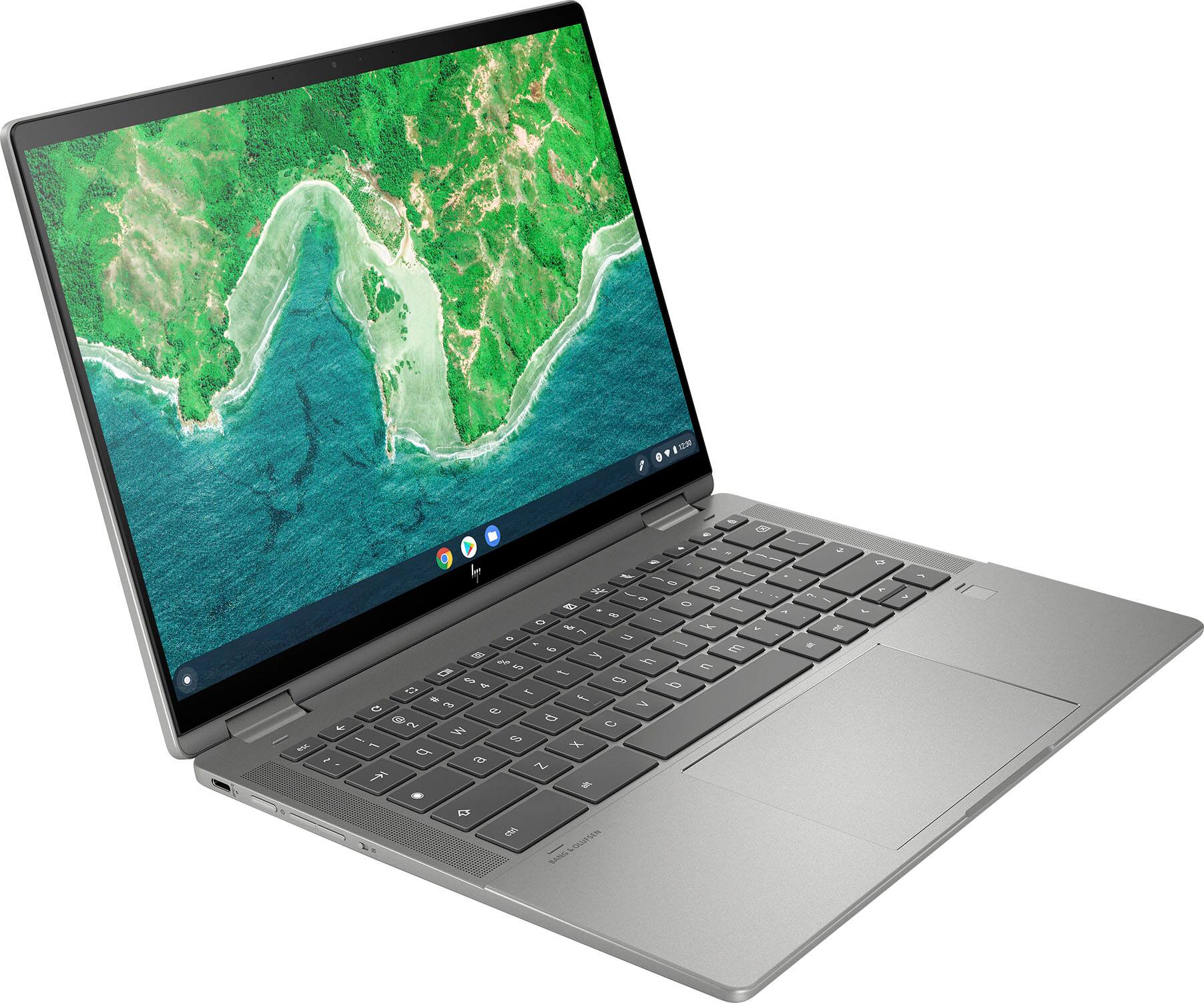 Left. HP - 14" 2-in-1 Wide Ultra XGA Touch-Screen Chromebook - Intel Core i3 - 8GB Memory - 128GB SSD - Mineral Silver.