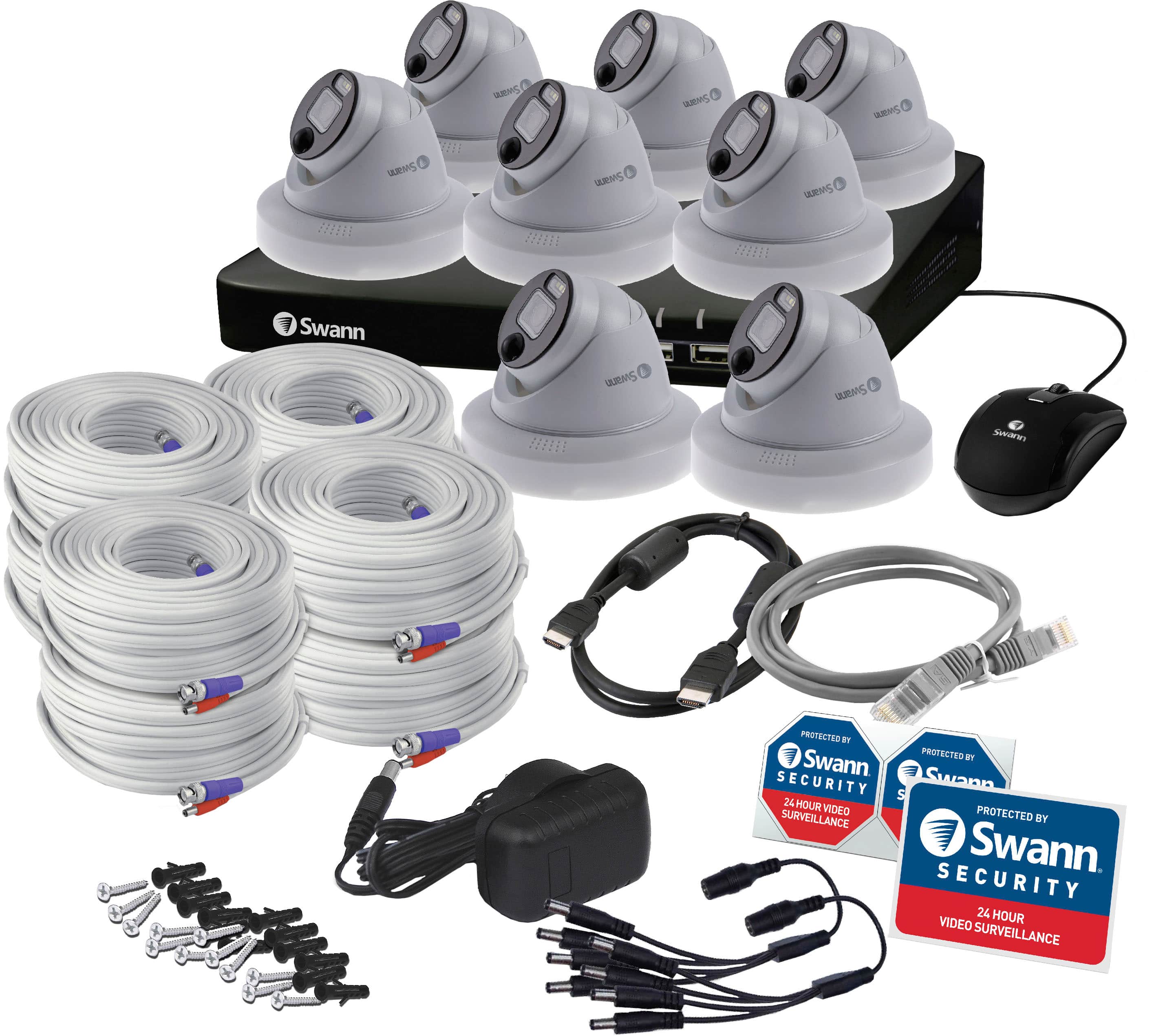 Angle. Swann - Home 8-Channel, 8-Dome Camera, Indoor/Outdoor Wired 1080p 1TB DVR Security Camera System - White.