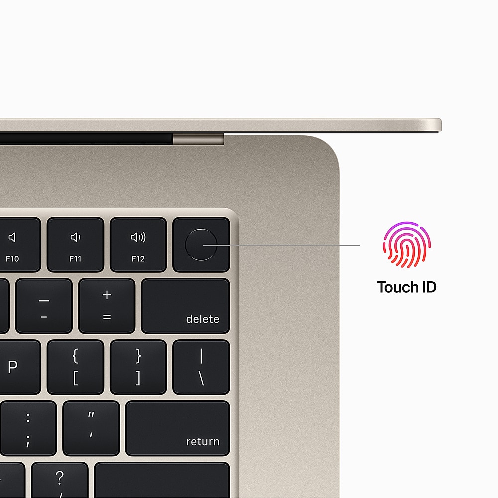 The image features a laptop computer with a Touch ID fingerprint sensor. The keyboard has a dedicated key for the Touch ID feature, which is located to the right of the delete key. The Touch ID sensor allows users to securely access their computer and perform various tasks without needing to enter a password.