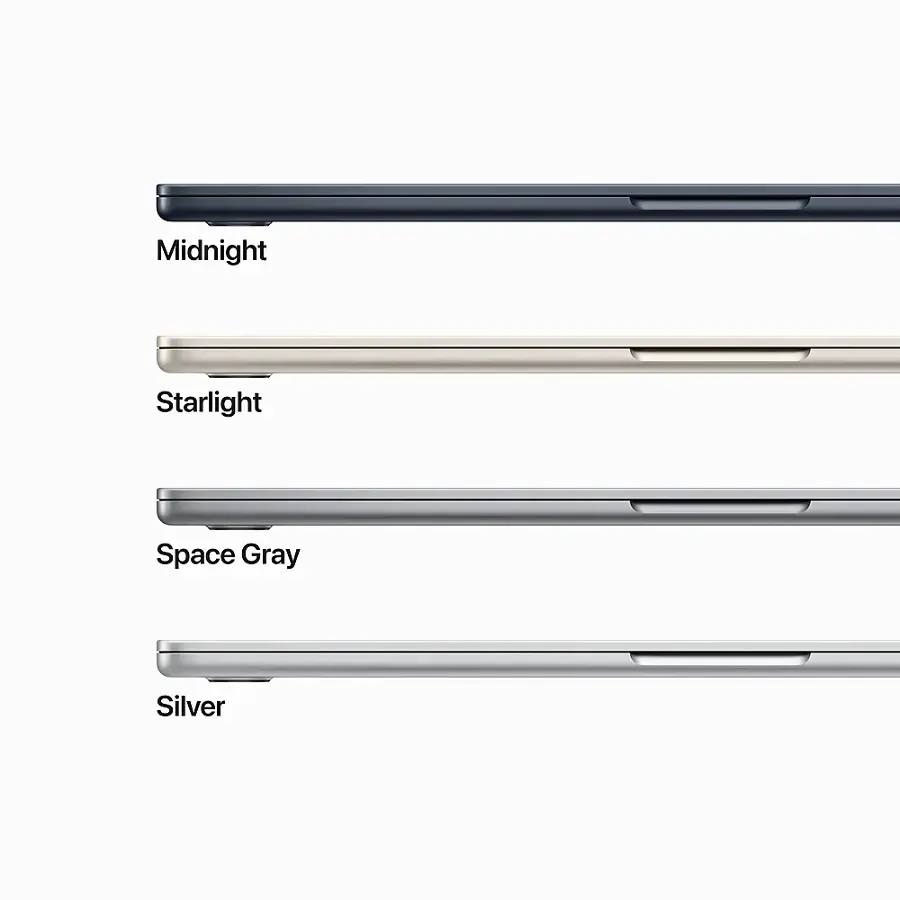 The text on the image reads "Midnight Starlight Space Gray Silver." To group and correct the text, we can combine the words "Midnight," "Starlight," and "Space Gray" into a single phrase, and then add "Silver" to the end. The corrected text would be "Midnight Starlight Space Gray Silver."