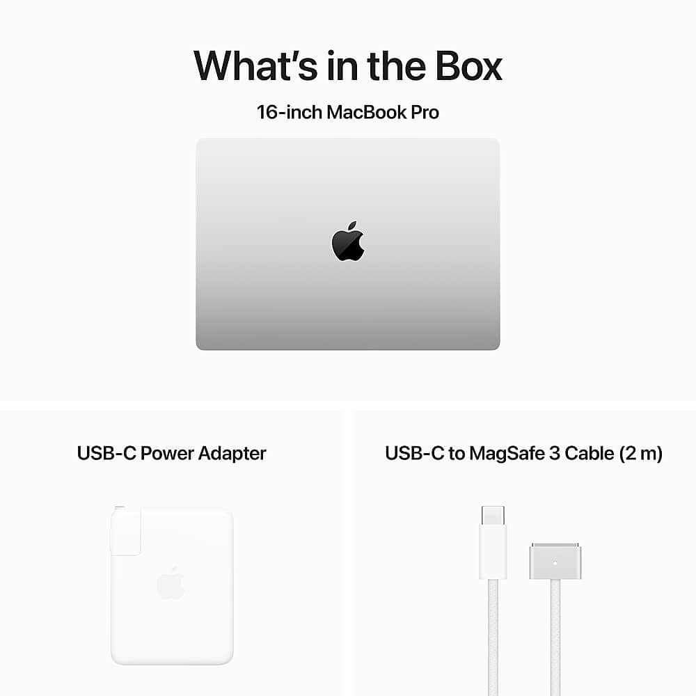 What's in the Box: 16-inch MacBook Pro, USB-C Power Adapter, USB-C to MagSafe 3 Cable (2 m)