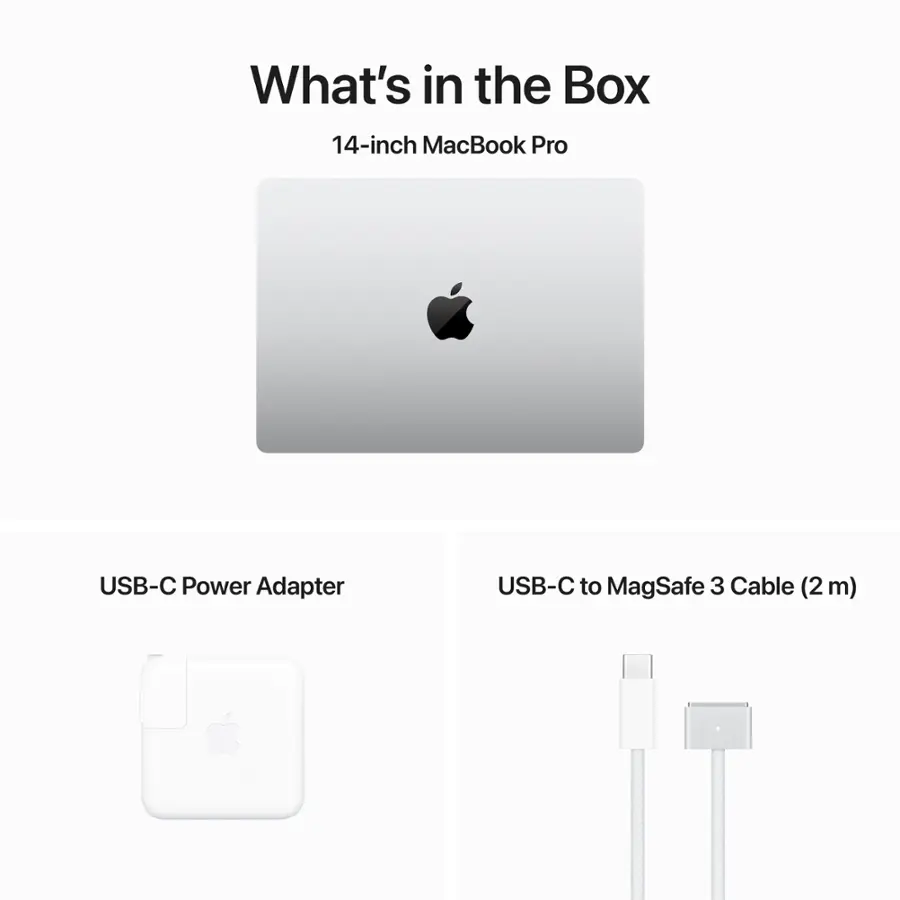 What's in the Box: 14-inch MacBook Pro, USB-C Power Adapter, USB-C to MagSafe 3 Cable (2 m)