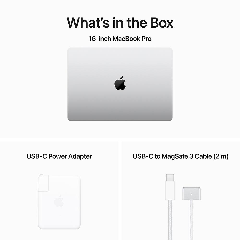 What's in the Box: 16-inch MacBook Pro, USB-C Power Adapter, USB-C to MagSafe 3 Cable (2 m)